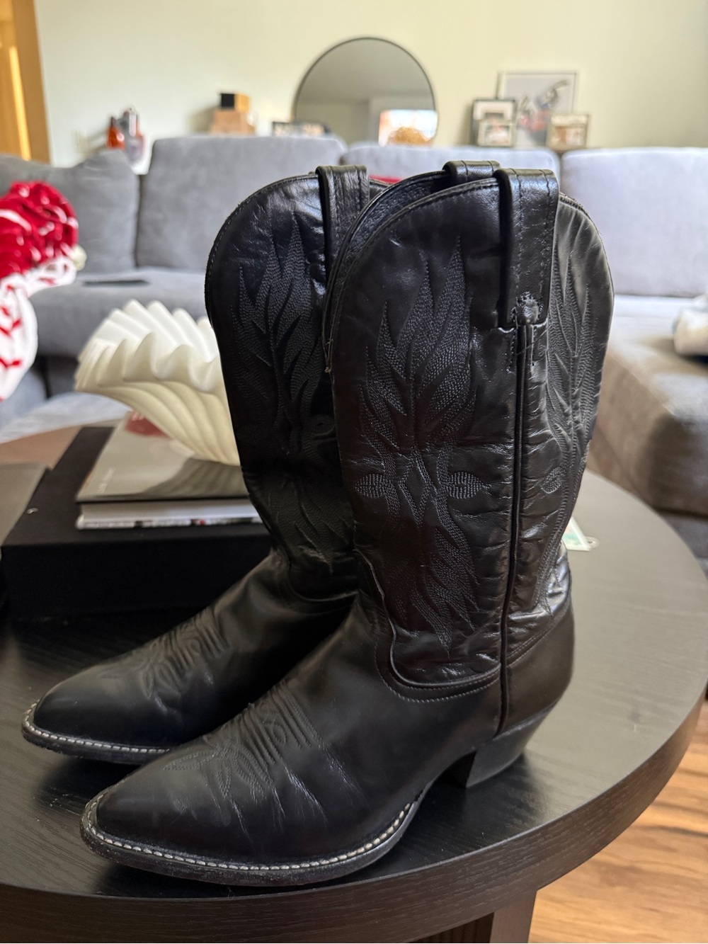 Tony Lama Black Embroidered Leather Western Boots